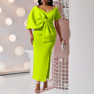 Robes africaines élégantes de soirée à taille haute en V profond pour <span class=keywords><strong>demoiselle</strong></span> <span class=keywords><strong>d</strong></span>'<span class=keywords><strong>honneur</strong></span>, mariage avec gros nœud papillon pour femmes - Product Image 6