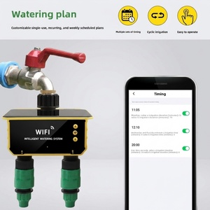 Válvula de riego por goteo WiFi con energía solar de PVC, controlador de riego con temporizador de doble salida para riego. - Product Image 4