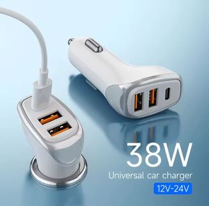 Best Universal Mobile Phone Power <b>Adapter</b> 3 Port Dual Usb + Type C PD 38W Fast Charging 12V 24V Car Charger - Product Image 2