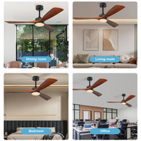 Ventilateur de plafond moderne du milieu du siècle de 52 pouces avec kit d'éclairage LED 20W, pales en bois véritable, finition noyer mat, télécommande