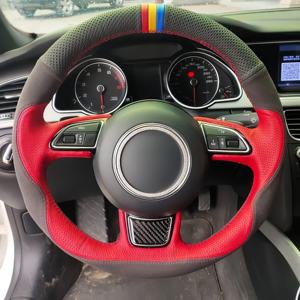 Para <span class=keywords><strong>Audi</strong></span> S3 8V Sportback S1 8X S4 B8 Avant S5 8T S6 C7 S7 G8 RS Q3 8U SQ5 8R DIY cuero genuino gamuza <span class=keywords><strong>volante</strong></span> cubierta - Product Image 2