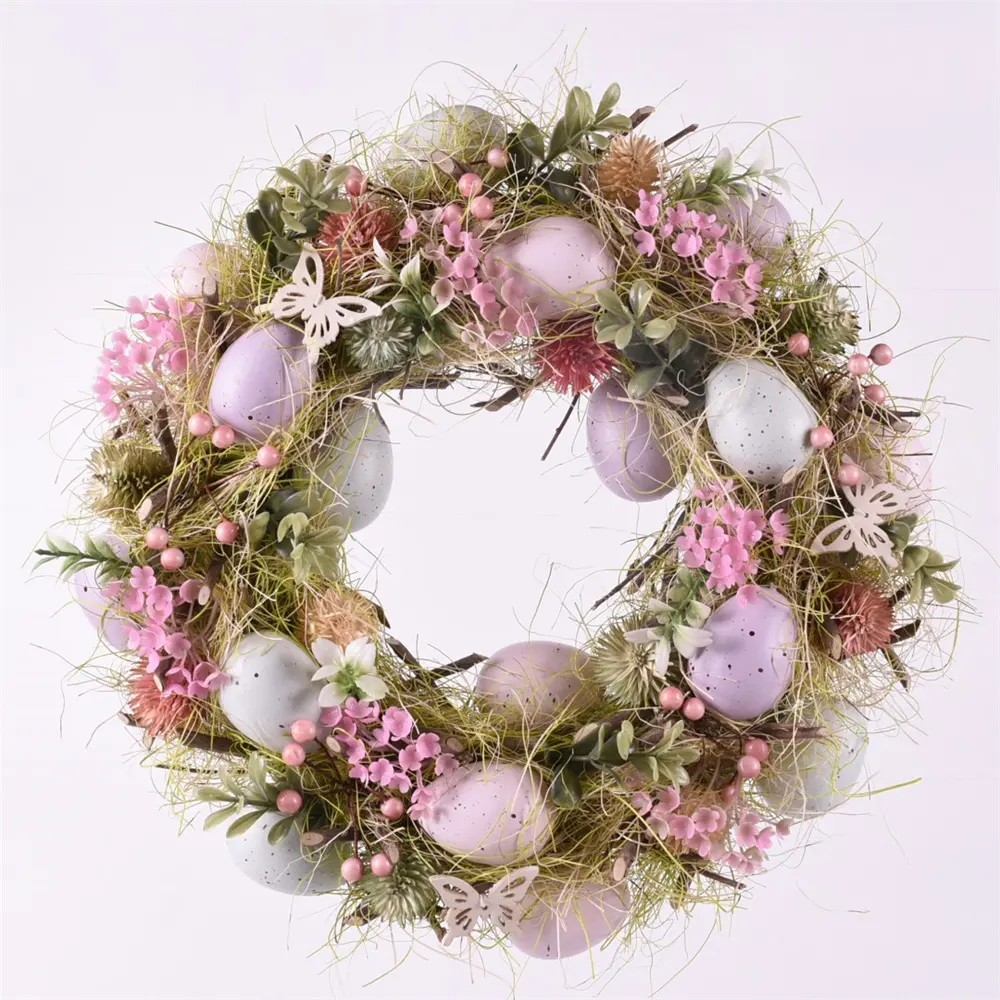 GY BSCI Dekorasi alami Paskah pemasok, dekorasi alami karangan bunga Paskah telur keriting kayu Musim Semi