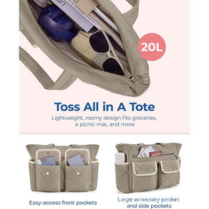 Sac fourre-tout en nylon matelassé avec logo personnalisé pour femmes, grande capacité, sac à main portable, élégant, doux, pour les trajets quotidiens, sac pour ordinateur portable - Product Image 3