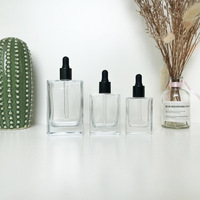 Emballage cosmétique, flacons en verre transparent carrés avec pipette, flacons plats pour sérum 20 ml, 40 ml, 110 ml, flacon compte-gouttes rectangulaire en verre pour huile essentielle