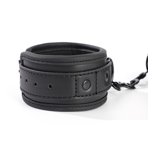 Black Leather <b>Bondage</b> Set With Chain And Wrist Cuffs For Couples BDSM Play - Product Image 4
