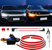 12V Çift Renkli Kehribar Beyaz Switchback Dinamik Tarama Başlatmalı IP65 Su Geçirmez 5050 LED Çipli Araba Kaputu Işık Şeridi Gündüz Farı Sinyal Lambası