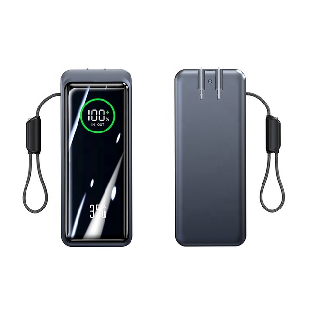 HXB 20000mAh Power Bank 35W Fast Charging with AC Wall Plug Built-in Cables Portable Laptop Charger External Battery Pack Custom