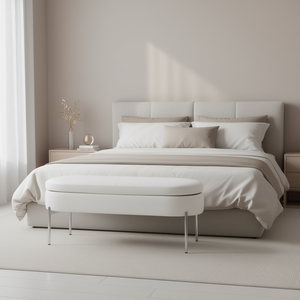 Panca Contemporanea in Metallo Cromato e Ecopelle Bianca, Arredamento Moderno e Durevole per Camera da Letto, Montaggio a Pavimento - Product Image 2