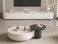 Table basse moderne à emboîtement, plateau en faux marbre, structure en métal, design minimaliste, meubles de salon, ensemble blanc et noir