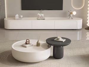 Modern Nesting Coffee <b>Table</b> <b>Resin</b> <b>Top</b> Minimalist Design Living Room Furniture White and Black Set - Product Image 6
