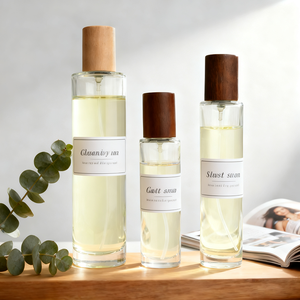 Botella de Perfume de vidrio <span class=keywords><strong>delgado</strong></span> <span class=keywords><strong>Delgado</strong></span> 30ml 50ml 100mL <span class=keywords><strong>Atomizador</strong></span> de niebla fina recargable para embalaje cosmético de fragancia con tapa de madera - Product Image 4