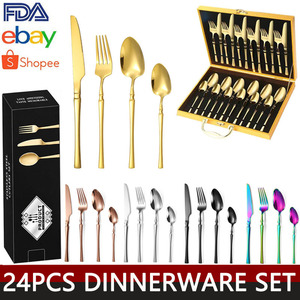 Juego de Cubiertos de Acero Inoxidable de Diseño Delgado, 24 Piezas, Cuchillo, Tenedor y Cuchara para Restaurante, Hogar, Comida Occidental y Postre - Product Image 1
