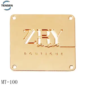 Good quality square logo swimwear accessory hollow letter gold name metal abaya tags label for scarf