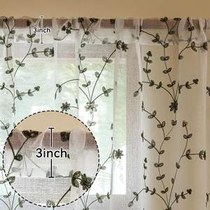 Rideaux en voile semi-transparent de style ferme élégant <span class=keywords><strong>vert</strong></span> <span class=keywords><strong>sauge</strong></span> blanc brodé de feuilles pour fenêtres de salon et de chambre à coucher - Product Image 3