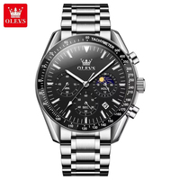 Montre-bracelet analogique multifonction chronographe de sport de luxe Olves 3618 en acier inoxydable avec bracelet de 20 mm pour hommes
