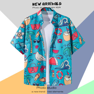 Chemise hawaïenne décontractée <span class=keywords><strong>pour</strong></span> homme Kango, imprimé floral personnalisé, manches courtes, boutonnée, <span class=keywords><strong>pour</strong></span> l'été et la plage - Product Image 2