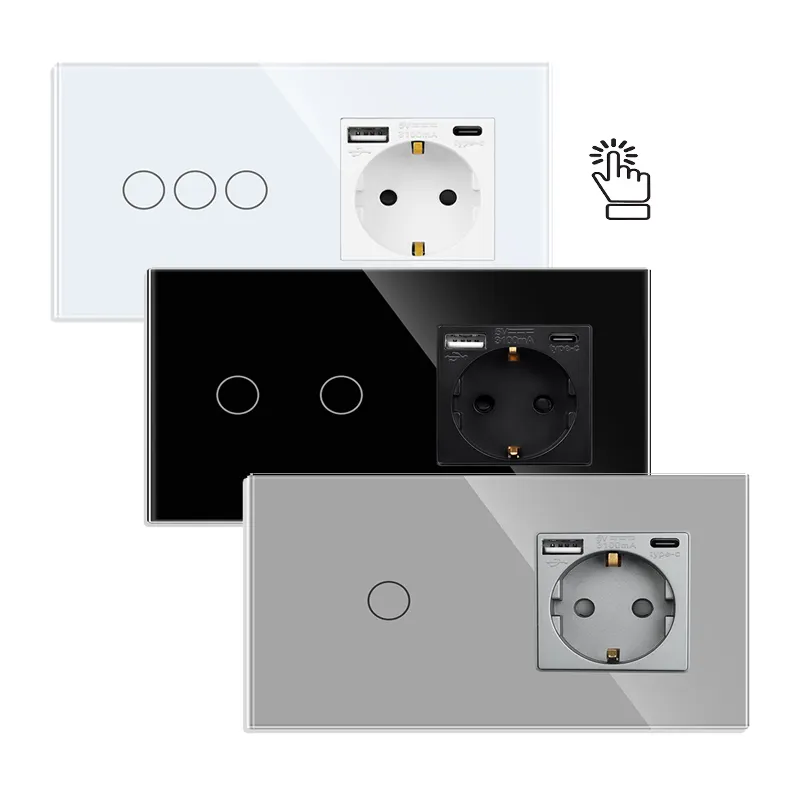 Bingoelec Europe Model Touch Switch Home Electric Plugs Schuko Wall Socket With Usb Ports