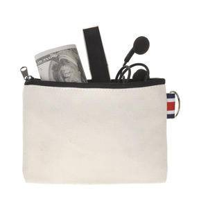 Canvas Storage Bag With Metal Ring Zipper Closure White And Black Horizontal Square Shape For Everyday Use - Product Image 1