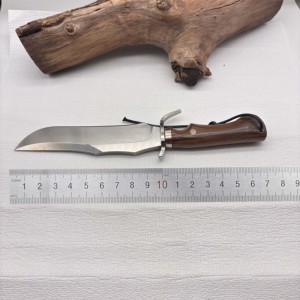 Couteau tactique de chasse à lame fixe pleine soie personnalisable avec trous pour corde de suspension et étui en cuir. Support OEM disponible - Product Image 3