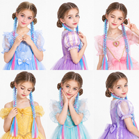 Élastique à cheveux tressé dégradé pour enfants, extension de queue de cheval synthétique tressée avec pompon pour coiffure de fête des filles