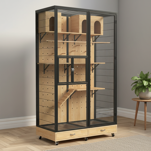 Handgemaakte milieuvriendelijke houten glazen vogelvolière, middelgrote papegaaienkooi met printdesign, modieus huisdiermeubilair - Product Image 6