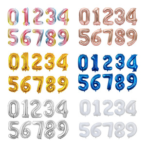 Ballons en aluminium numérotés de 0 à <span class=keywords><strong>9</strong></span>, 16, 32, 40 pouces, emballés individuellement, pour fête d'anniversaire - Product Image 4