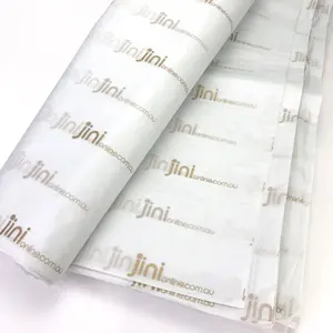 Custom white wrapping tissue paper sheet with gold logo branded for clothes apparel gift packaging roll