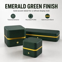 Boîte à bijoux haut de gamme, boîte à bijoux vert foncé avec logo personnalisé à bords dorés, boîte à bijoux à 3 étages pour l'emballage des bijoux en magasin