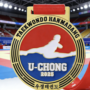 <span class=keywords><strong>El</strong></span> Taekwondo Está Hecho <span class=keywords><strong>de</strong></span> Material Metálico Dorado. Tiene una forma redonda y sus bordes están decorados con múltiples círculos concéntricos. - Product Image 2