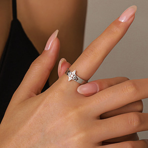 Bague en acier inoxydable, forme géométrique, design ouvert, bijoux unisexes tendance - Product Image 2