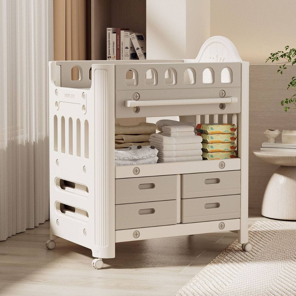 Table d'allaitement grise + 8 tiroirs