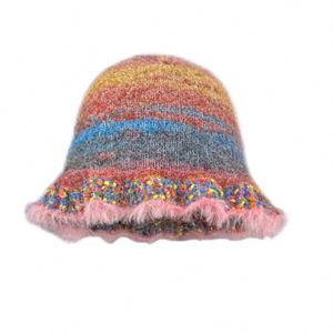 Vente en gros de chapeaux seau en crochet faits à la main pour femmes, chapeaux d'hiver colorés pour femmes, bonnets en crochet jacquard - Product Image 3