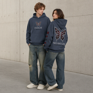 <span class=keywords><strong>Felpa</strong></span> con Cappuccio Unisex Oversize Vintage con Applicazione Grafica a Farfalla, Stile Y2K, Manica Lunga, Abbigliamento Invernale - Product Image 1