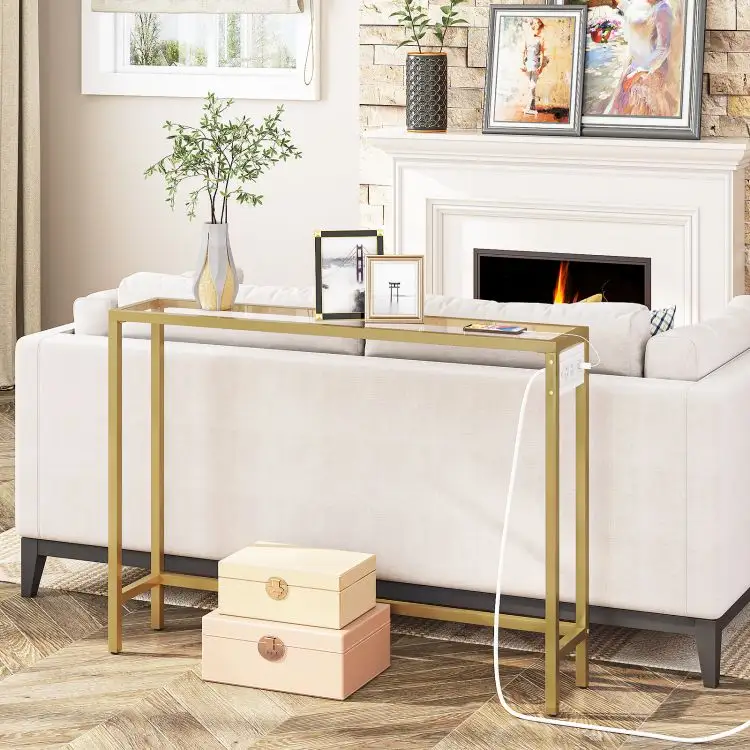 Console in vetro temperato all'ingrosso in legno di lusso in stile moderno in metallo dorato colore oro corridoio tavolo da soggiorno mobili