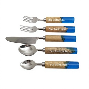 Polished Resin & Wood Handle Silverware Stainless Steel Wholesale Cutlery Flatware Set Dinnerware Sets Kitchen Metal Cutlery - Product Image 1