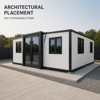 Maison conteneur extensible de 20 pieds avec fenêtres en verre et panneaux muraux extérieurs modulaires
