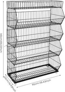 Panier de rangement en métal, présentoir de vente au détail, panier de rangement pour fruits, panier pour légumes et en-cas avec roulettes, 5 étages - Product Image 4