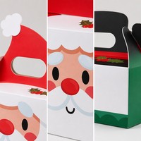 Boîte à friandises de Noël, design Père Noël et bonhomme de neige, en carton avec poignée, 19x9,5 cm, emballage cadeau pour bonbons et biscuits, OEM personnalisé