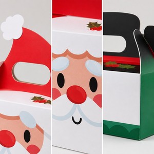 Boîte à friandises de Noël, design Père Noël et bonhomme de neige, en carton avec poignée, 19x9,5 cm, emballage cadeau pour bonbons et biscuits, OEM personnalisé - Product Image 4