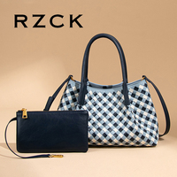 RZCK tas Tote kotak-kotak wanita, tas selempang tekstur Niche anyaman wanita elegan dan sederhana, tas temperamen serbaguna, kantung utama Pour Femme musim gugur