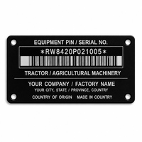 Plaque signalétique métallique en aluminium gravée avec lettrage, fixation par vis pour l'identification et la traçabilité des machines