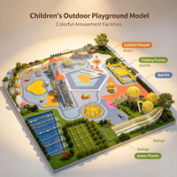 Modèle d'architecture de terrain de jeux extérieur pour enfants en plastique ABS, design moderne, coloré, avec toboggans au sol, structures d'escalade et piscine à balles