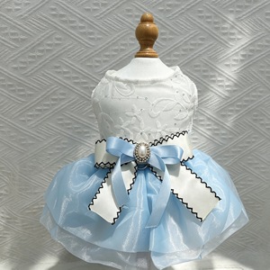 Pet Dog And Cat Clothes Blue <b>White</b> <b>Lace</b> Tulle Skirt Embroidered Princess Style Dress For Small Dogs Puppies - Product Image 2