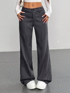 High Quality Casual Comfortable <strong>Women</strong> <strong>Pinstripe</strong> Double Button Flared Suit <strong>Trousers</strong> - Product Image 2