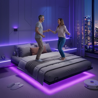 Lit plateforme moderne inclinable et réglable Deluxstar en métal et bois - Conception durable et peu encombrante pour chambre à coucher, appartement, hôtel - Garantie 3 ans