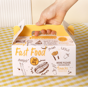 Cajas de cartón impermeables portátiles de <span class=keywords><strong>pollo</strong></span> frito y sushi coreanas personalizadas para embalaje de alimentos para llevar con asas - Product Image 1