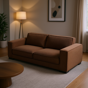 Sofá Moderno de Terciopelo Marrón de 3 Plazas, Respaldo Recto, Brazos Rectos, Mueble de Sala de Estar, Diseño Contemporáneo, Tapicería de Tela - Product Image 2