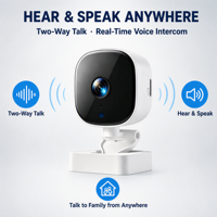 Caméra de sécurité WiFi 720p, caméra intérieure pour la maison, vision nocturne, audio bidirectionnel, application téléphonique, compacte