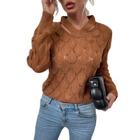 Pull en tricot à col en V et découpes aux épaules à motif floral pour femme, vêtement décontracté pour l'automne et l'hiver