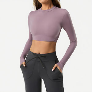 Camisetas de manga larga para mujer, duraderas, para yoga, atléticas, antibacterianas, de spandex/nailon, ajustadas. - Product Image 3